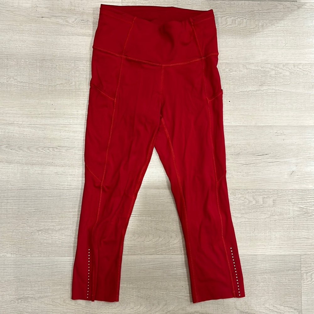 Red Lululemon Capri Leggings.